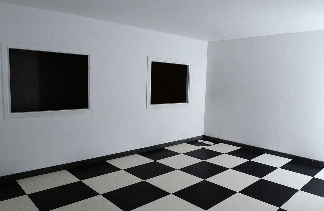 Room in black and white, sense and sensibility. Miramon Kutxaespacio de la Ciencia Museum. San Sebastián. Spain