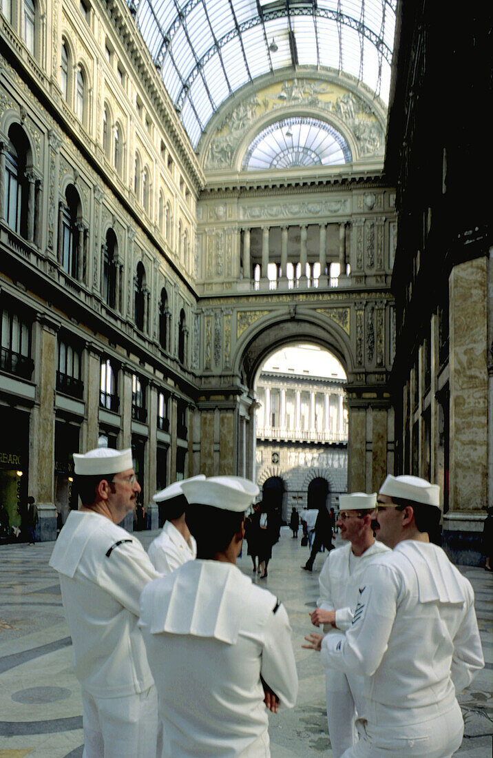 US sailors visiting the Galleria Umberto. Naples. Italy