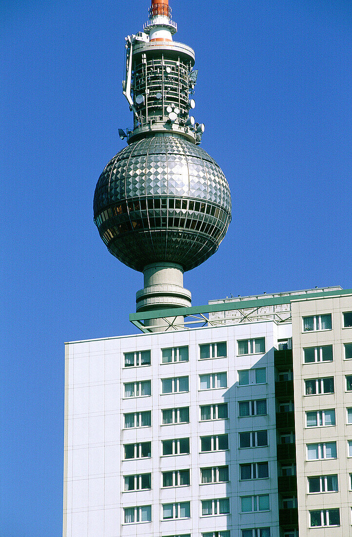 Television tower behind an appartments building. Berlin. Germany