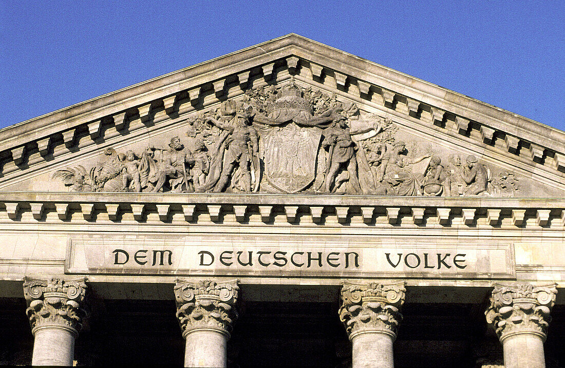 Reichstag fronton (german parliament). Berlin. Germany