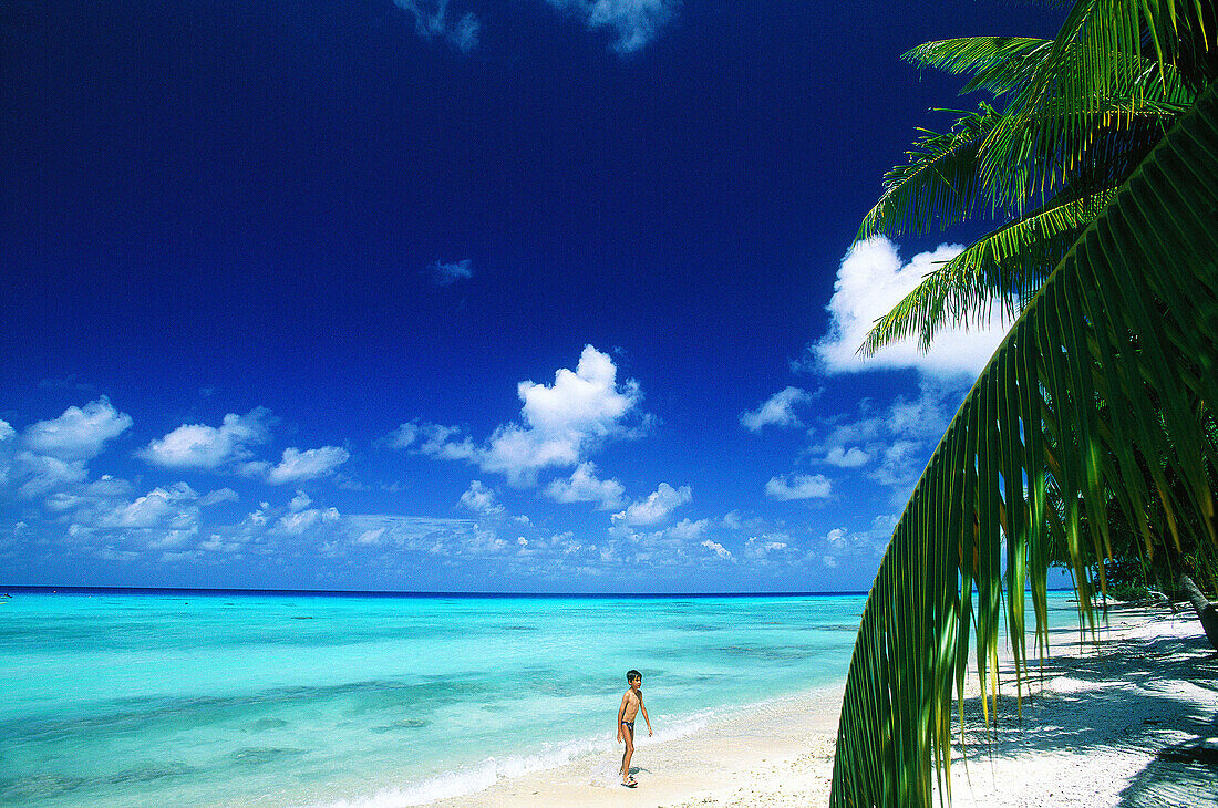 Boy bathing. Lagoon and beach. Rangiroa atoll. Tuamotu Archipielago. French Polynesia