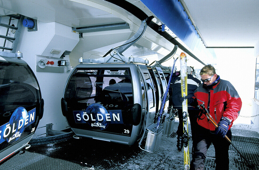Cable cars at ski runs. Sölden, Tirol. Austria
