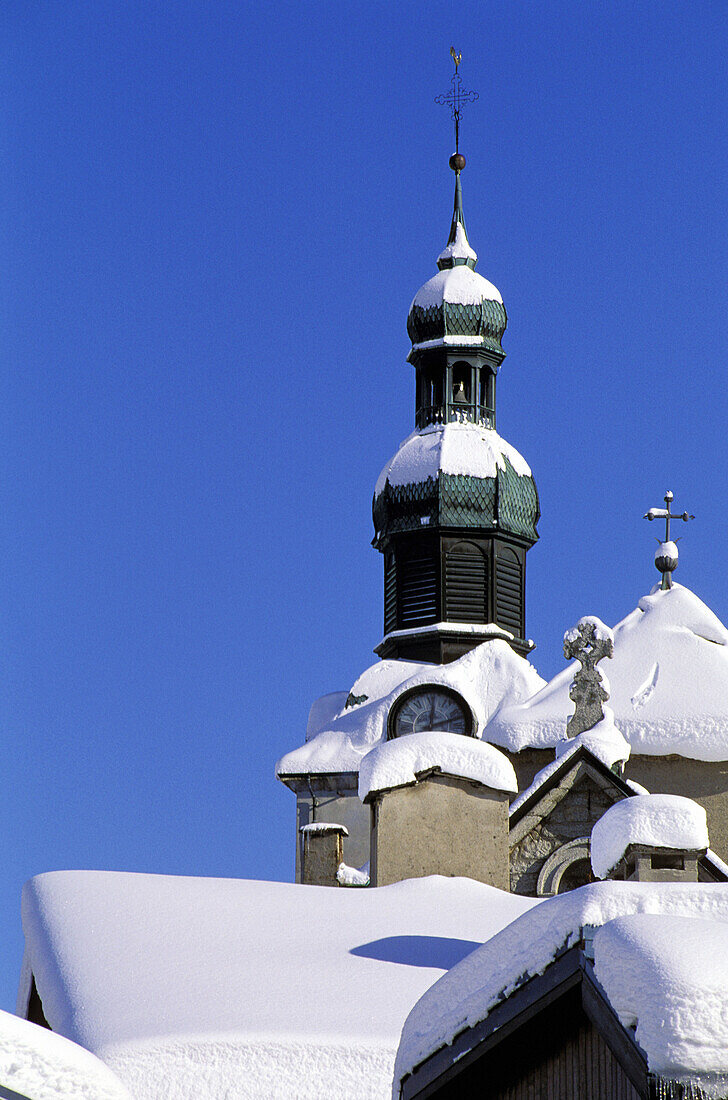 Church. Megeve in winter. Haute-Savoie. Alps. France