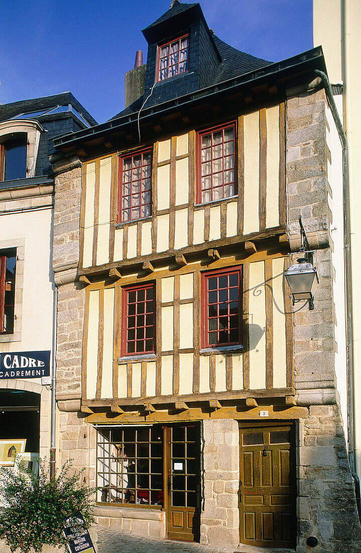 Ancient half-timbered houses in the old medieval town. Quimper. Finistere. Brittany. France
