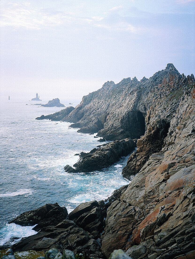 Granite rocks at dusk. Pointe du Raz. Cabe Sizun. Finistere. Brittany. France