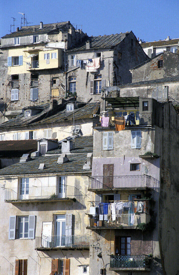 Facades of low income housing. Bastia, Corsica Island. France