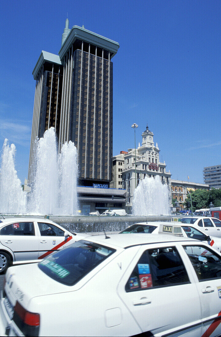 Traffic at Plaza de Colón and Paseo de Recoletos. Madrid. Spain