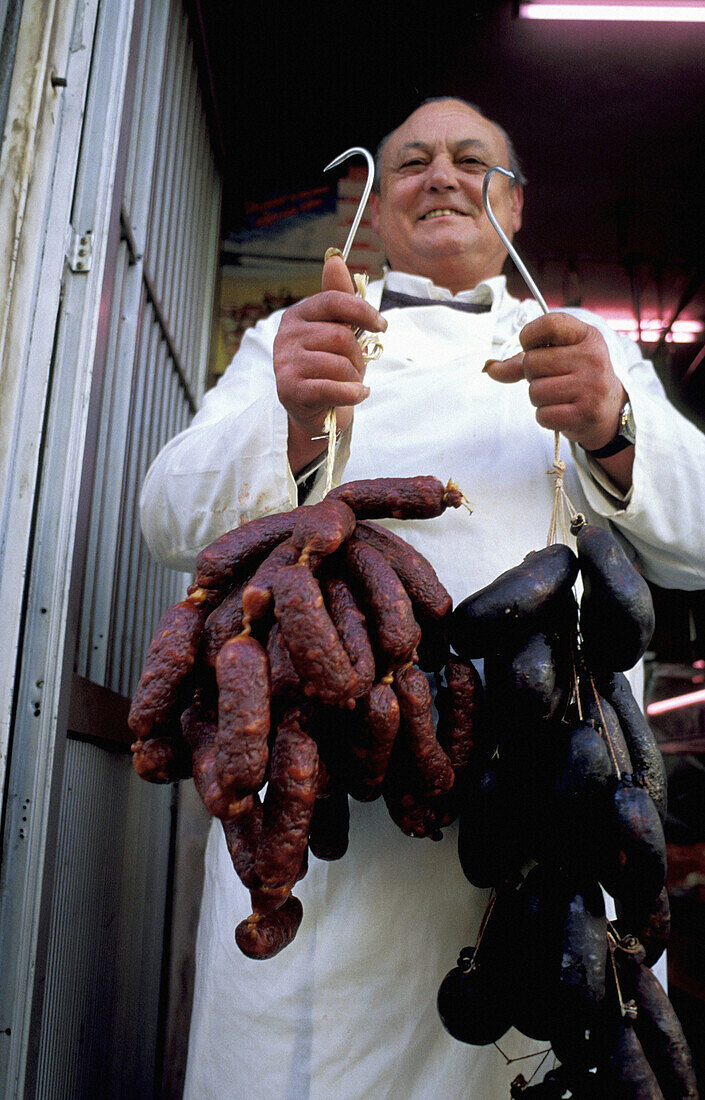 Local charcuterie sausages and blood sausages. Lisbon. Portugal