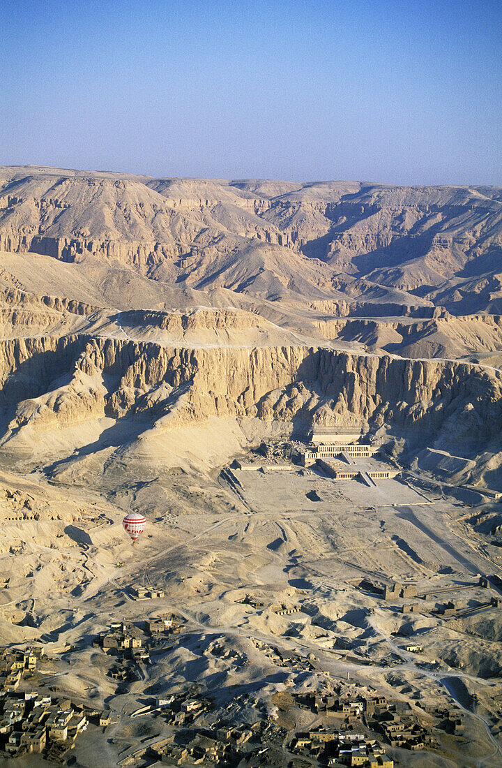 Hatshepsut s Temple site, near Deir-el Bahri, aerial view from a balloon. West Bank. Luxor. High Egypt. Egypt