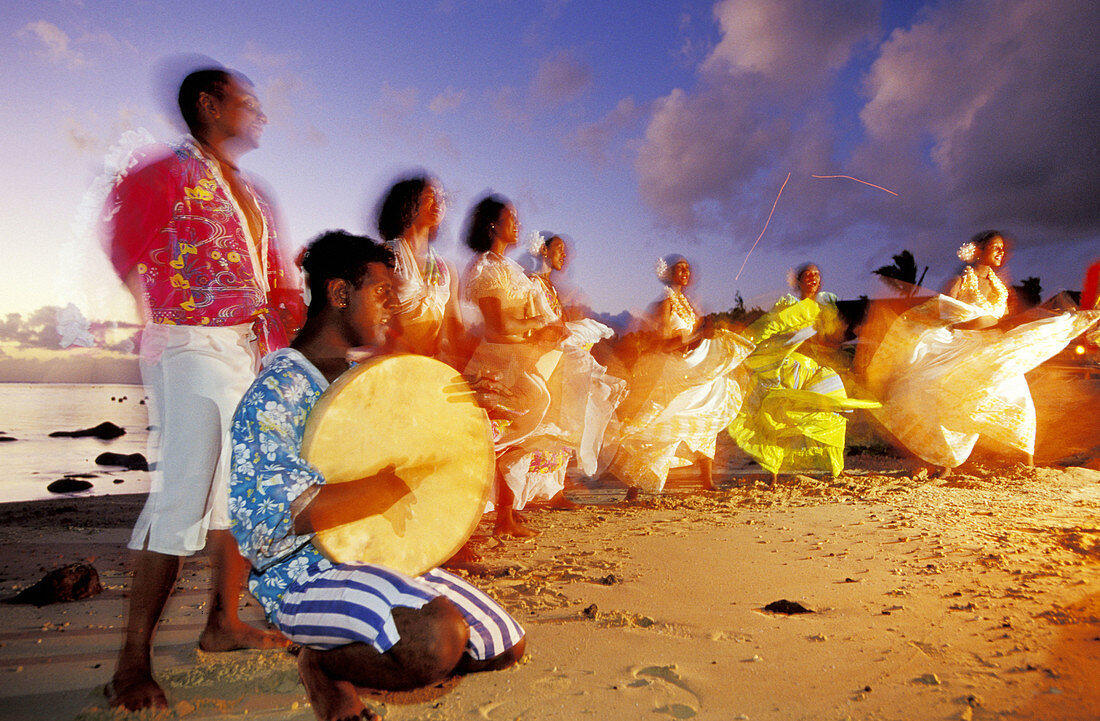 Sega Ravanne, the most traditional and typical dance, performed on a beach at sunset around a campfire. Mauritius