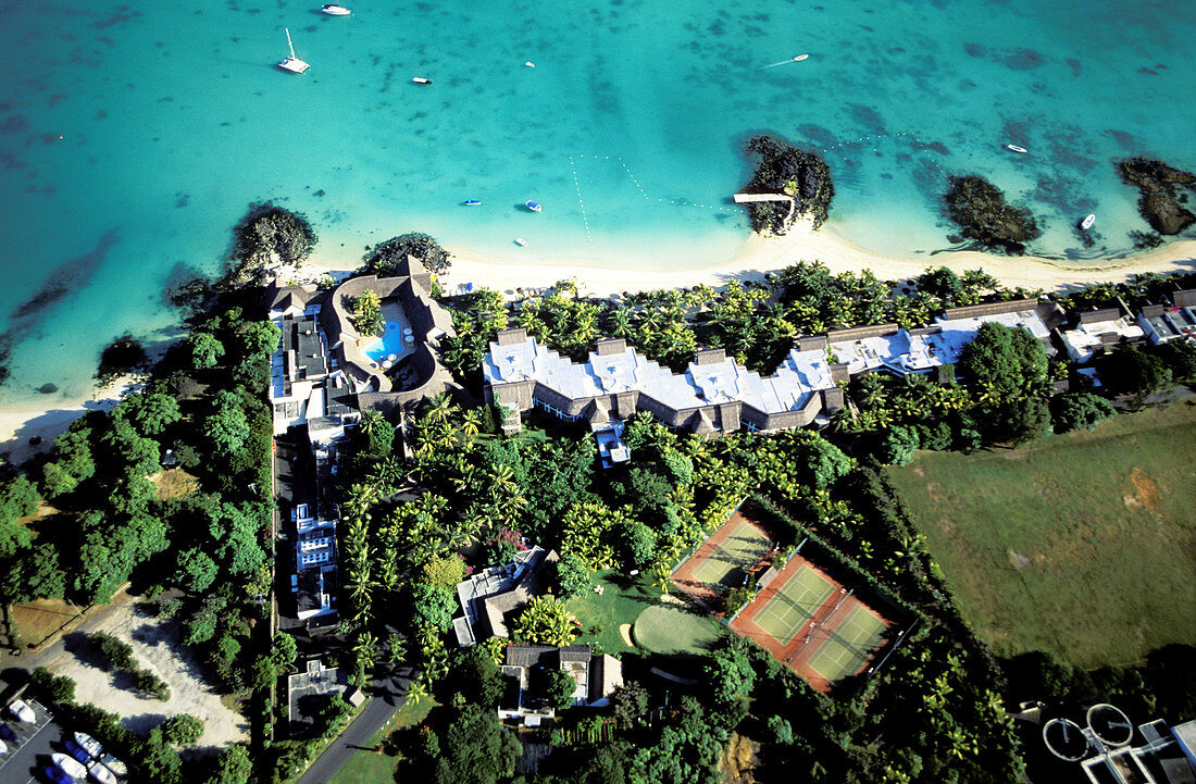 Aerial of luxury Hotel Royal Palm . North of Grand-Baie. Mauritius