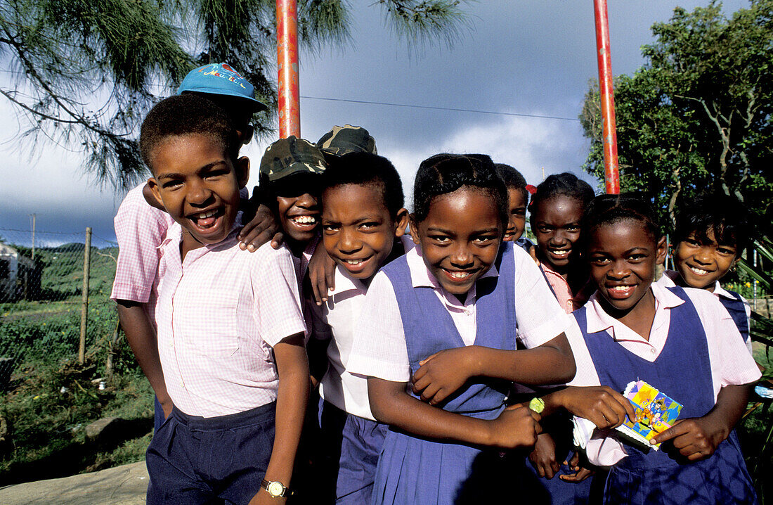 Children going to school. Rodrigues Island. Mauritius