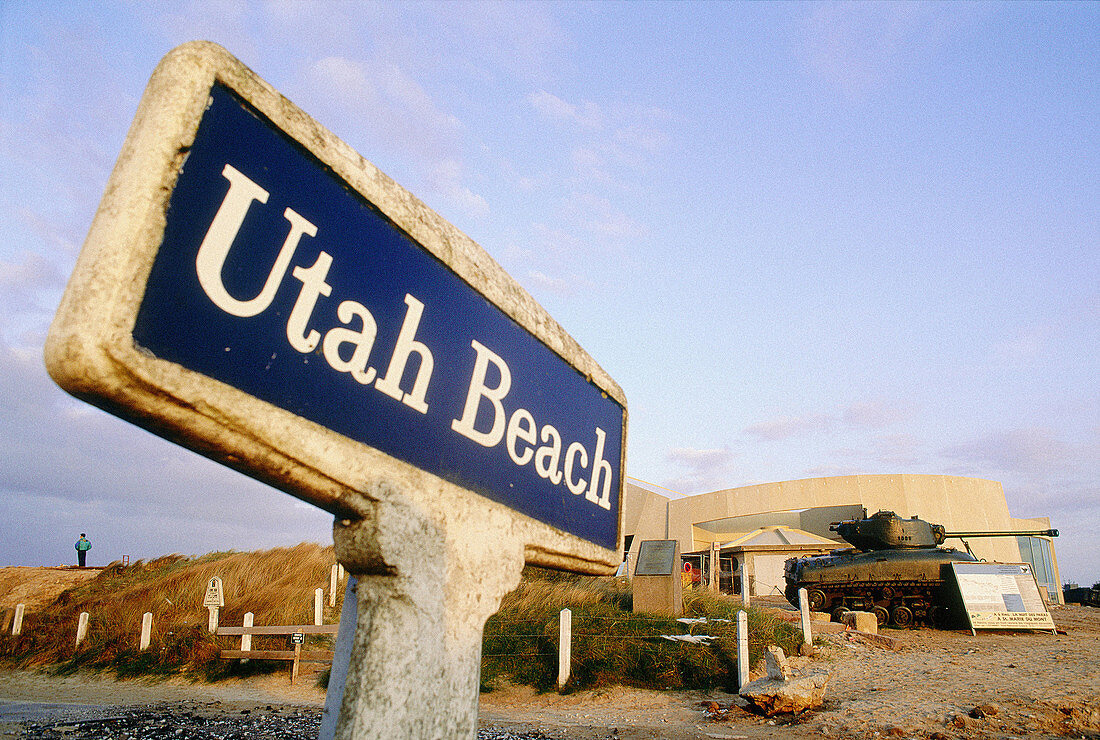 Utah Beach sign. Sainte-Marie-du-Mont. Manche. Normandy. France