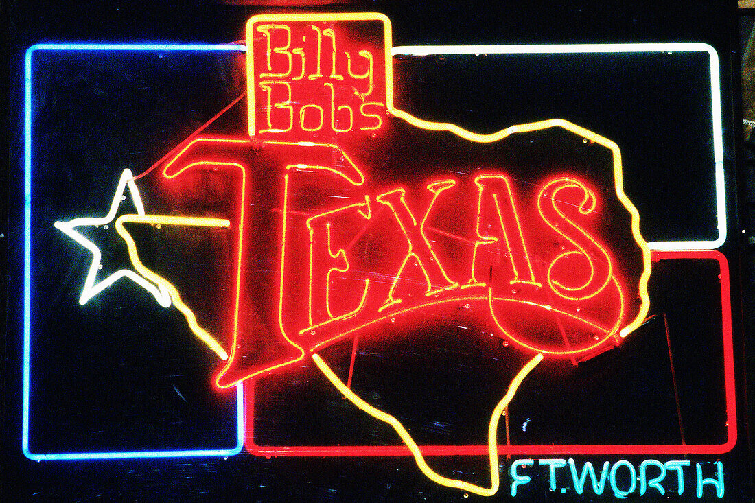 Billy Bob s neon sign. Stockyards, Fort Worth. Texas, USA