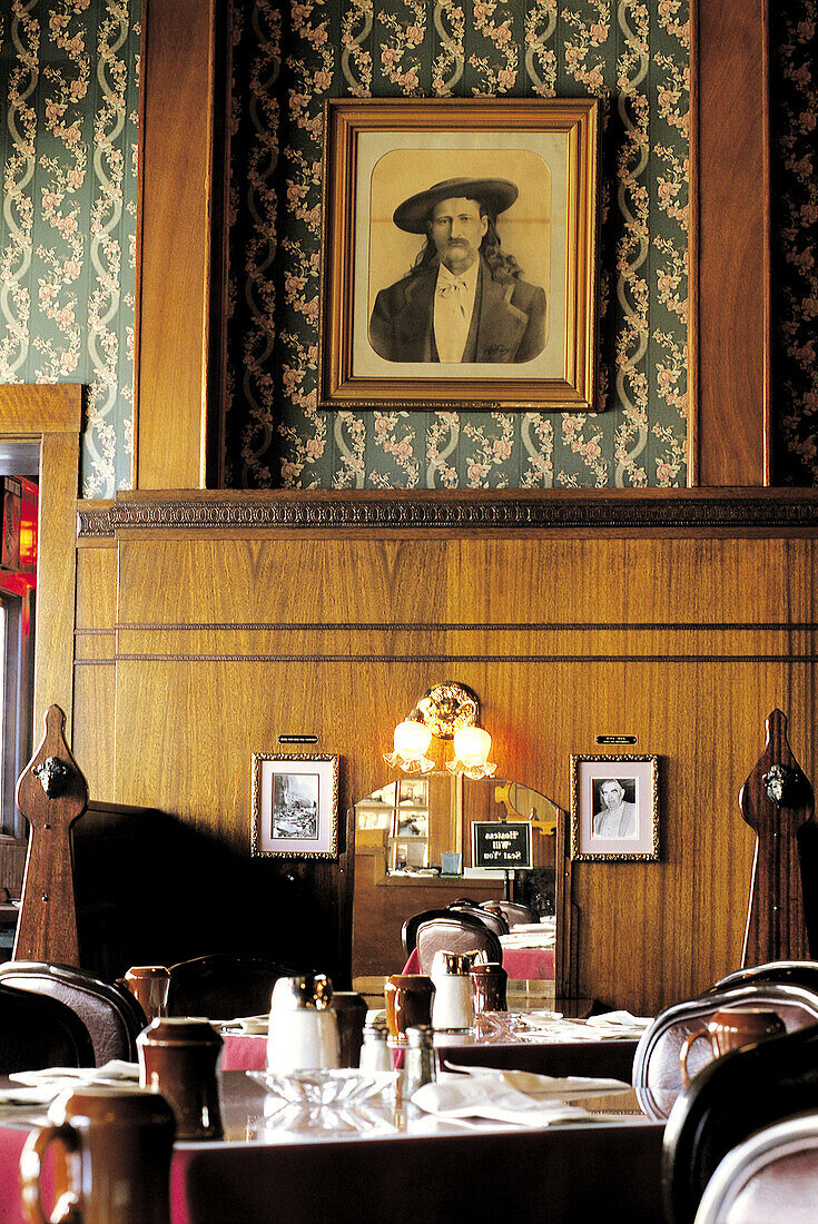 Dining room of historic Hotel Irma, named for Buffalo Bill s daughter. Wyoming. USA