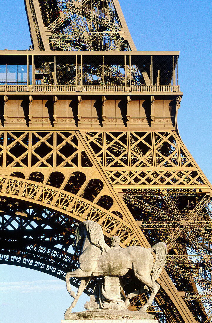 Eiffel Tower and Alma Bridge Statue. Paris. France