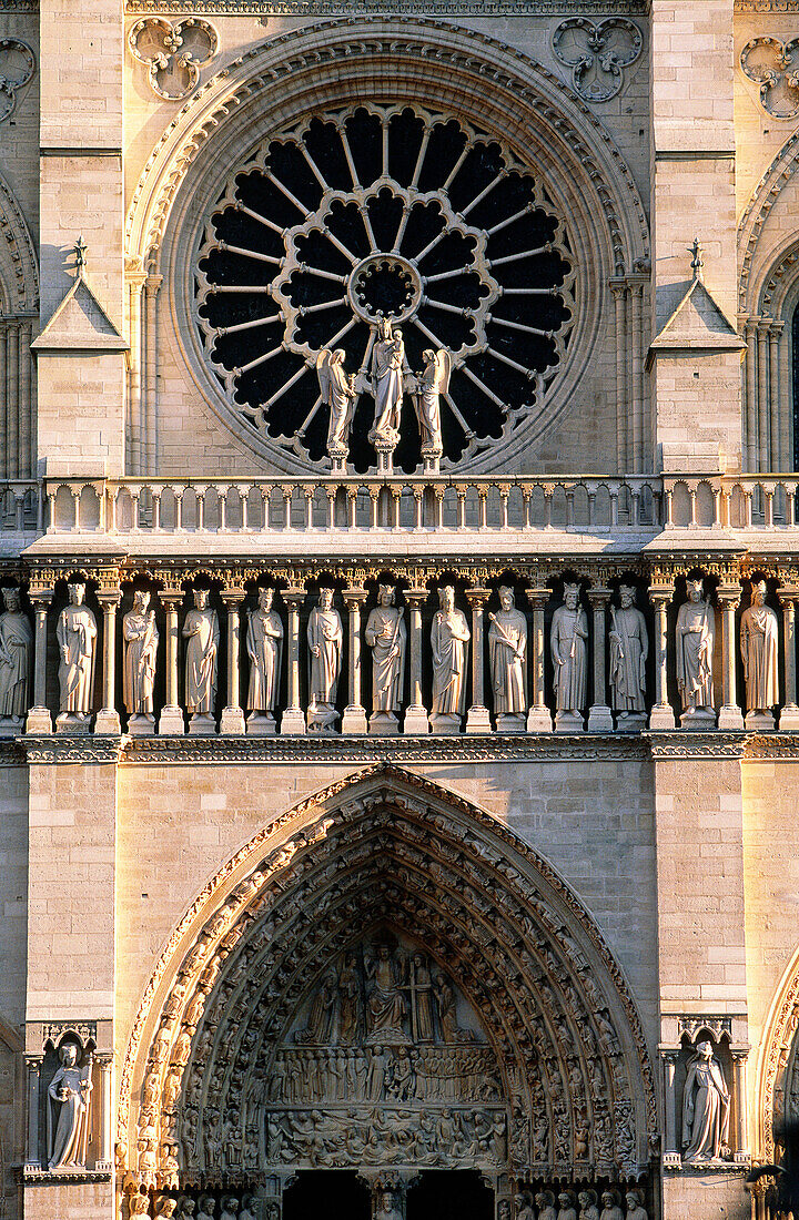 Detail of facade, Notre Dame cathedral. Paris. France