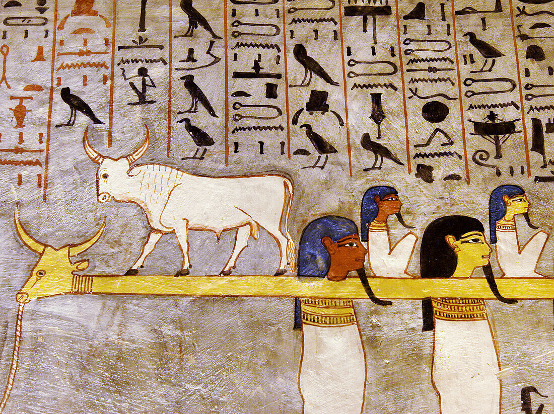 Mural paintings in the Tomb of Rameses I. Valley of the Kings, Luxor West Bank. Egypt