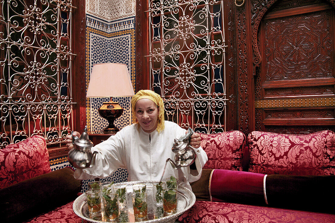 Tea at La Maison Bleue , at Batha, Fes. Morocco.