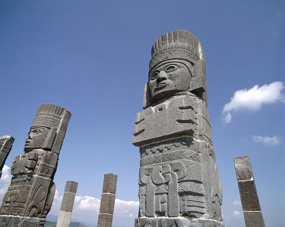 Atlantes figures at temple of Tlahuizcalpantecuhtli . Hidalgo state, Mexico
