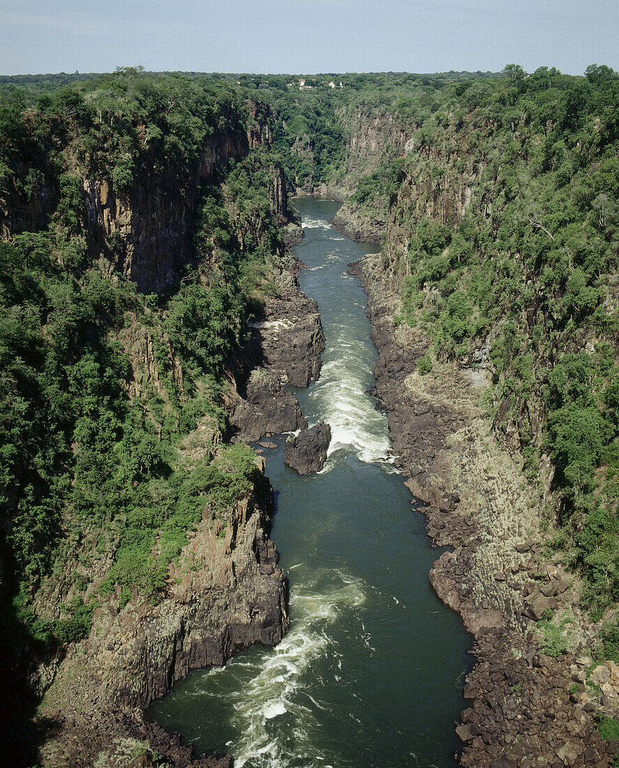 Border of Zambia (left) and Zimbabwe (right). Zambezi river.