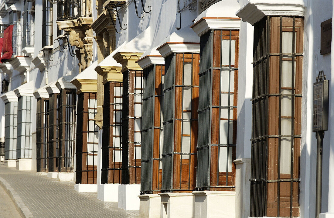 Balkone in der Calle Sevilla. Osuna. Provinz Sevilla. Andalusien. Spanien