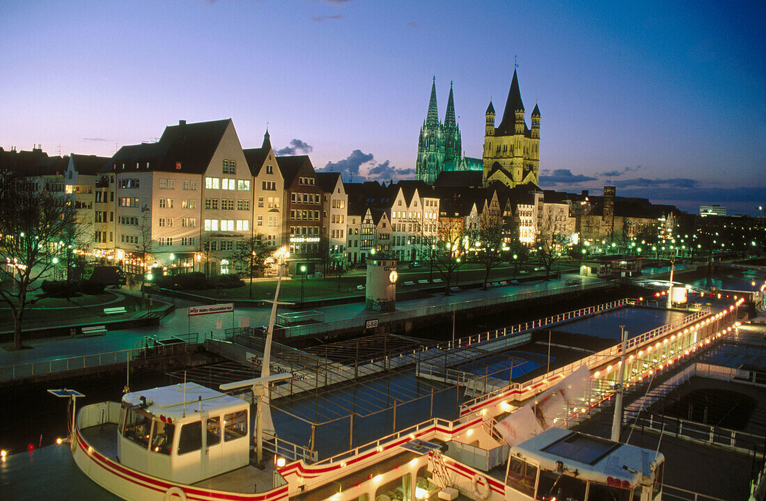 The Gross St. Martin and Rhine River. Cologne. Germany