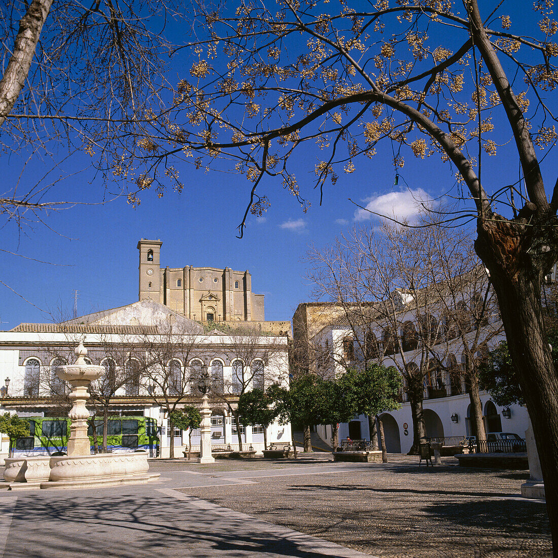 Main Square, collegiate church in background. Osuna. Sevilla province. Spain