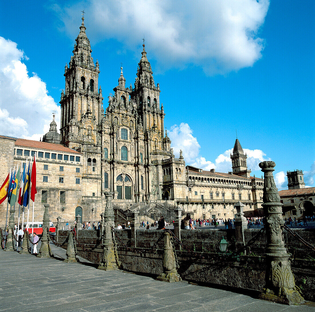 Plaza del Obradoiro and Cathedral, Santiago de Compostela, La Coruña province, Galicia, Spain
