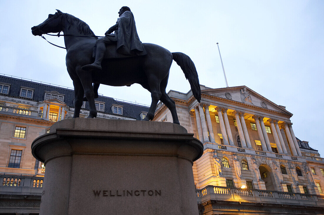 Reiterstandbild des Herzogs von Wellington von Chantrey, Bank of England, London. England, Vereinigtes Königreich