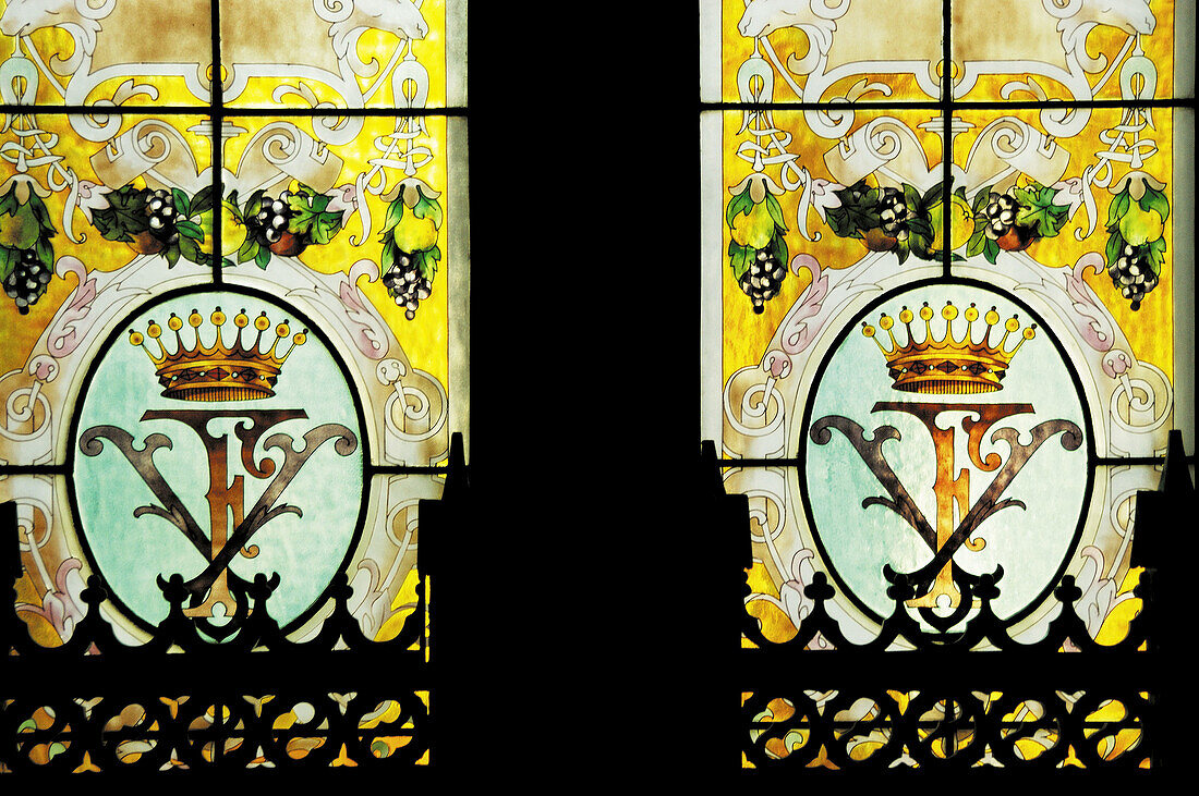 Detail of the library windows at the Carlton Palace Hotel. Lisbon. Portugal