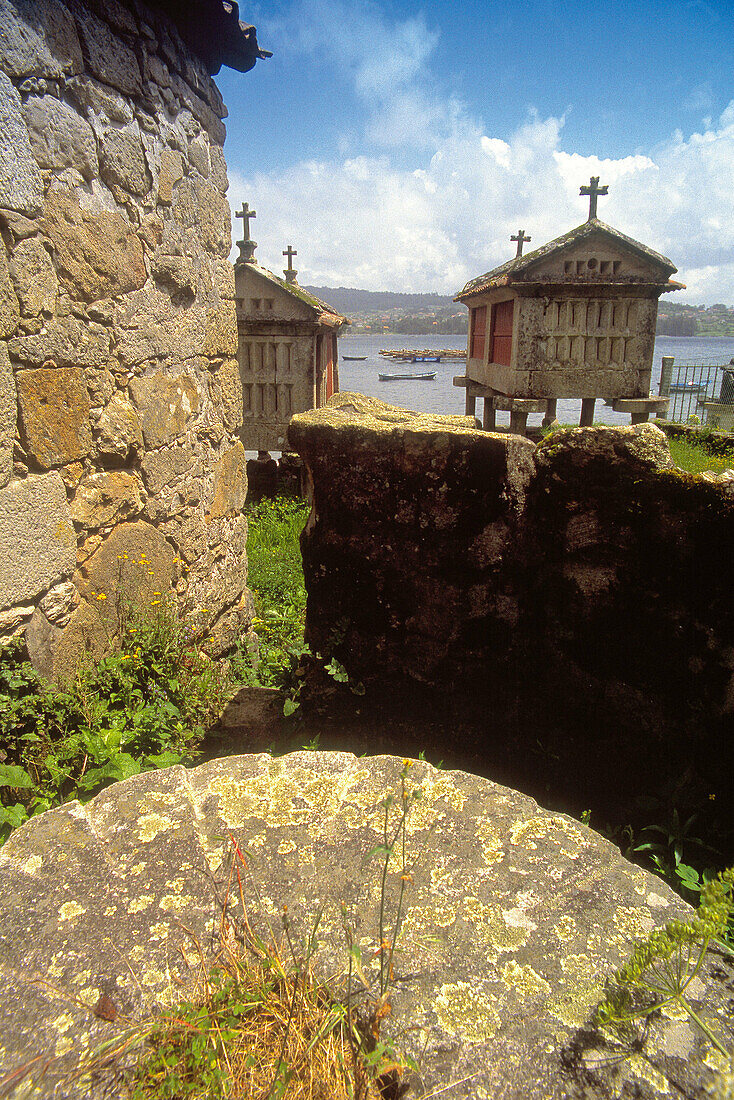 Horreos (typical barn). Rias Baixas, Galicia. Spain