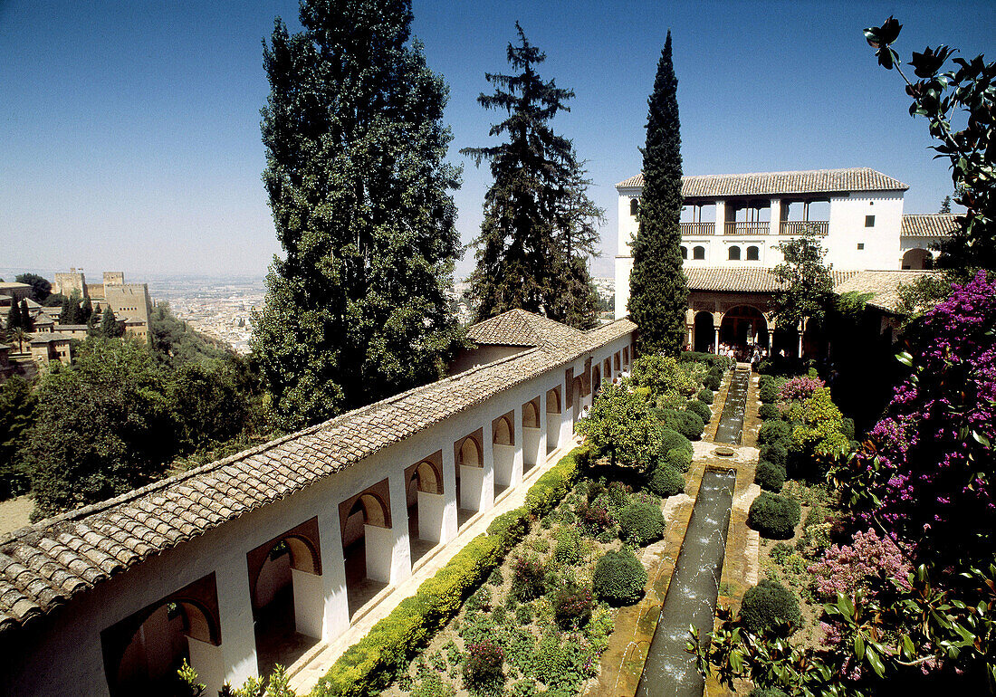 Patio de la Acequia at El Generalife gardens. La Alhambra. Granada. Spain