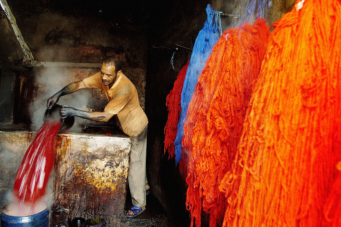 Man working in the dyer s souk. Marrakech. Morocco