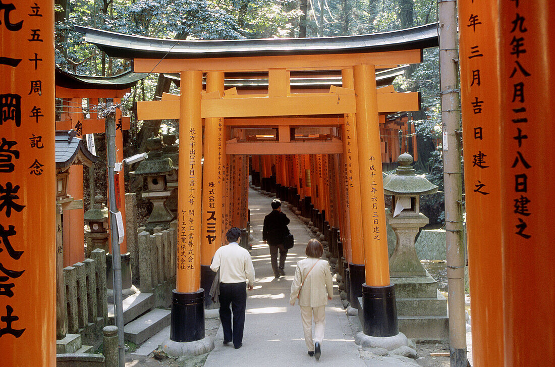 Torii Avenue of the Fushimi Sanctuary in Kyoto. Japan.