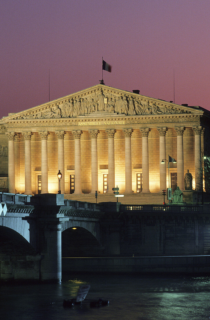 Pont de la Concorde bridge and Palais Bourbon (Council Chamber). Paris. France.