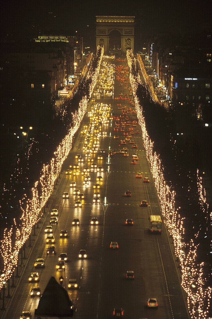 Champs Elysées from Place de la Concorde to Arc de Triomphe. Paris. France.