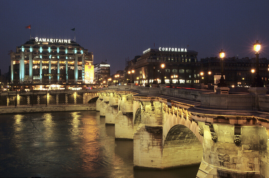 Samaritaine Department Store and the Pont Neuf bridge. Paris. France.