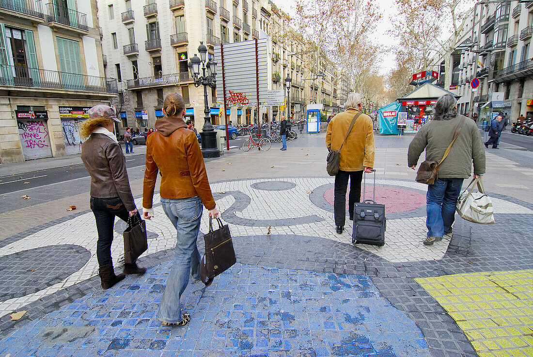 ‘Pla de l Os’ mosaic by Joan Miró. Las Ramblas. Barcelona. Catalonia. Spain.
