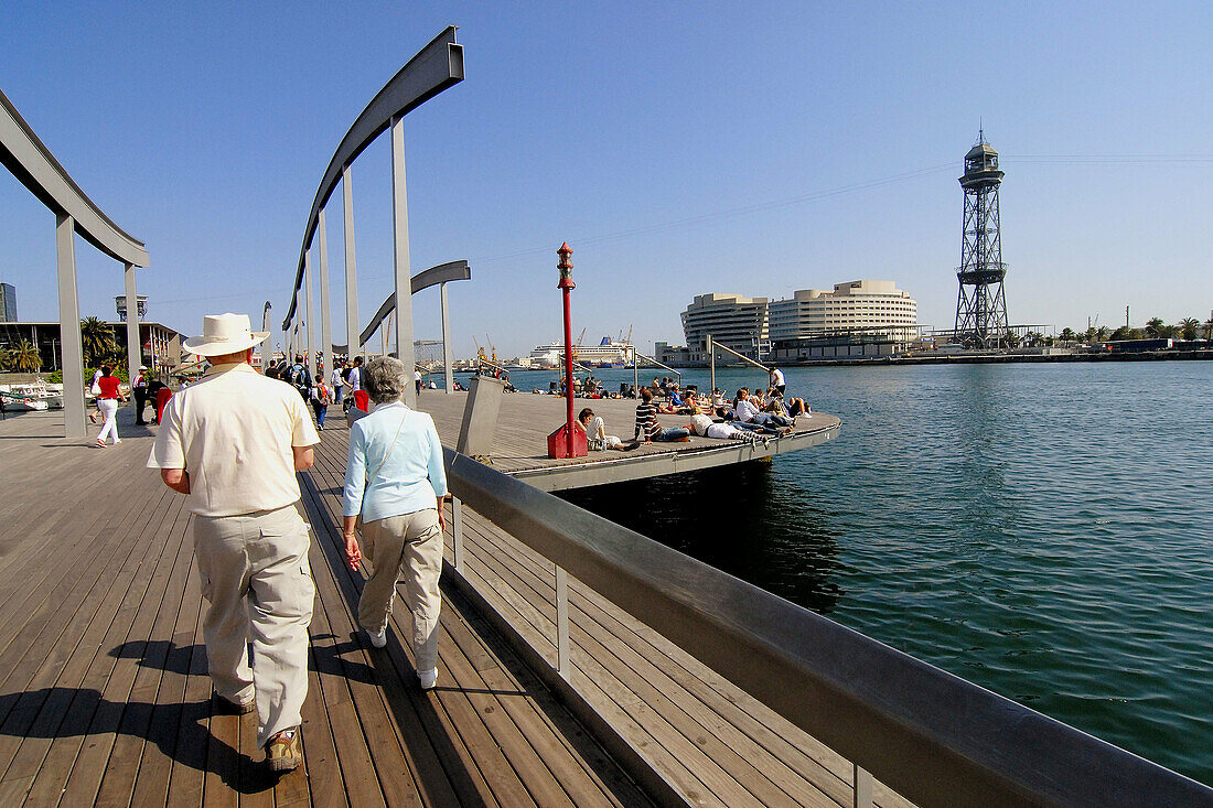 Maremagnum and harbour. World Trade Center building at the back. Barcelona. Catalonia. Spain.