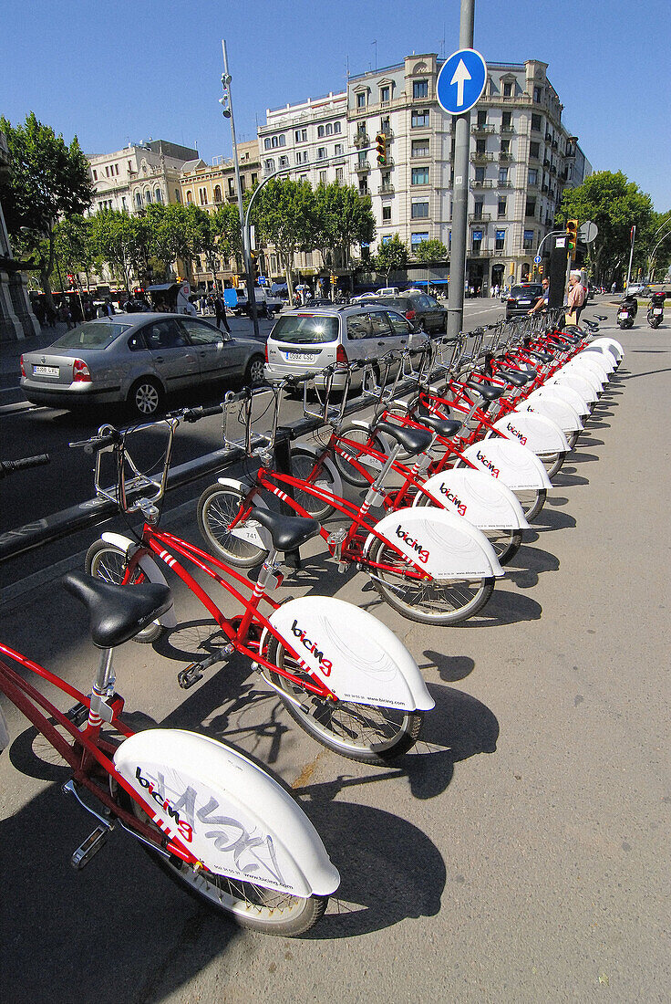 Bicing (Municipal self-service rental bikes). Barcelona. Catalonia, Spain.