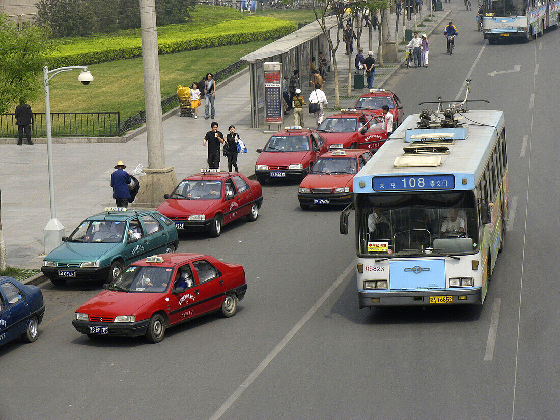 Public transportation, bus or taxi. Beijing, China