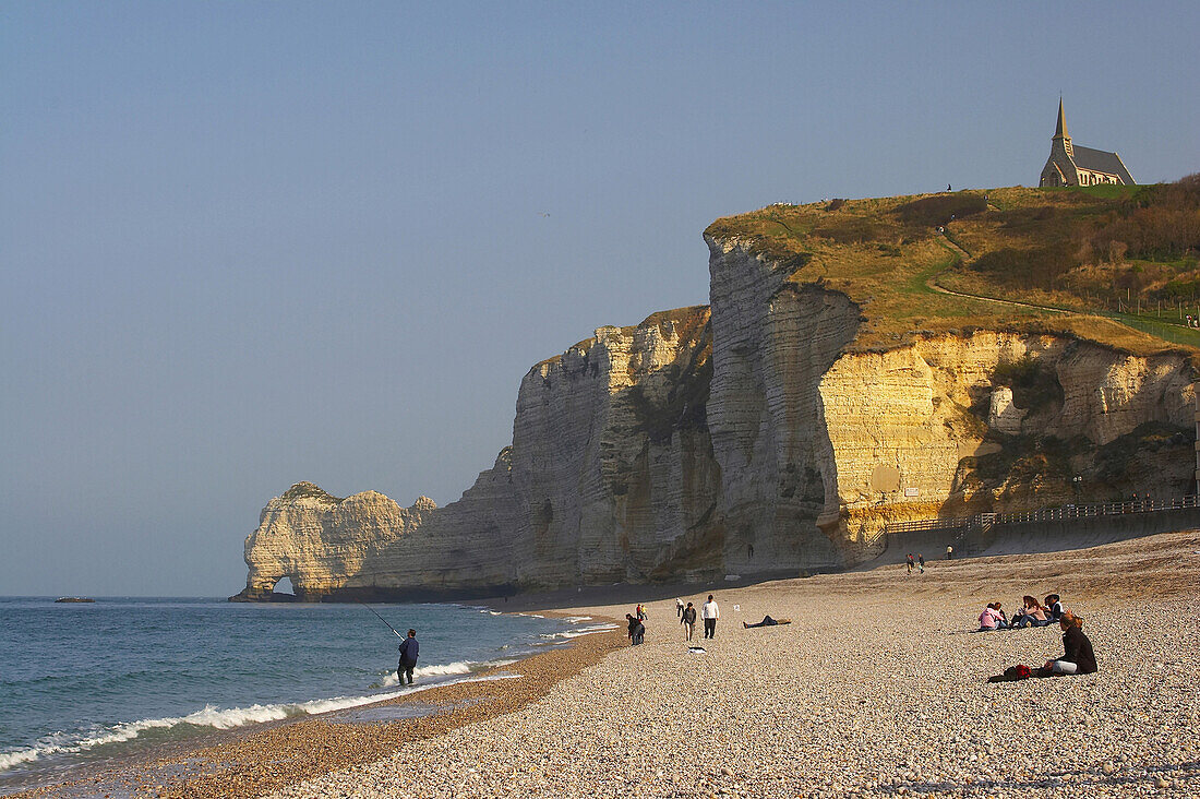 Chalk-cliffs at the pebble-stone coast of Etretat, dept Seine-Maritime, Normandie, France, Europe