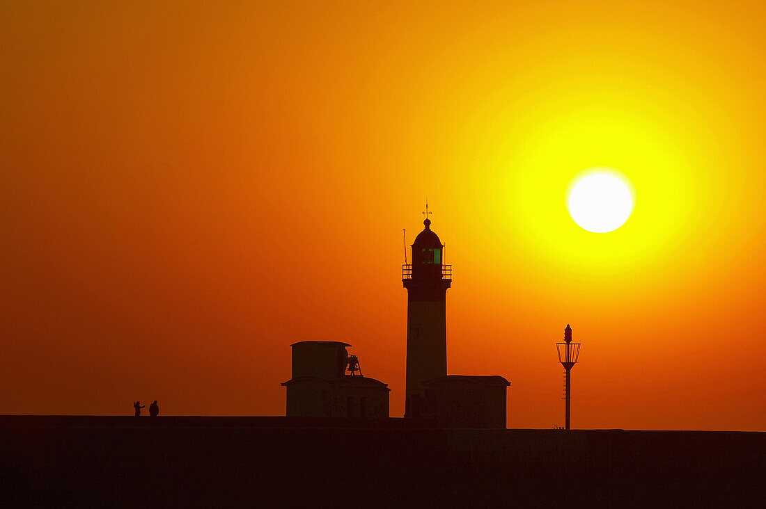 Sunset at the lighthouse of Mers-les-Bains, Channel, Picardie-Nord, dept Somme, France, Europe