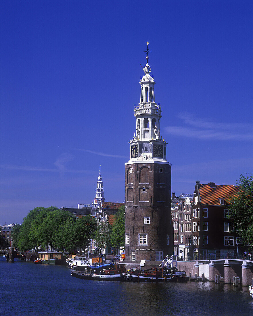 Montelbaans tower, oude schans canal, Amsterdam, holland.