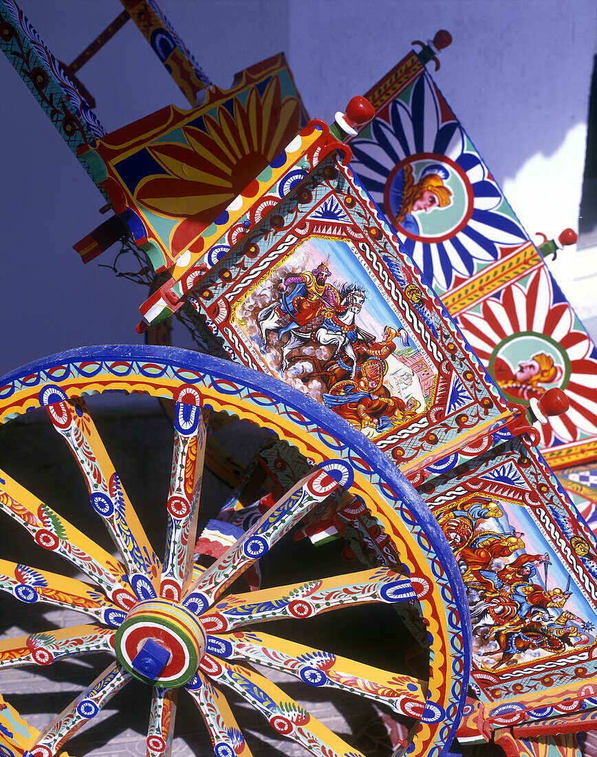 Color:painted ox-cart, Selinunte, Sicily, Italy.