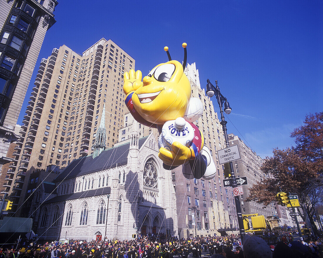 Honey bee balloon, Macy s thanksgiving day parade, Manhattan, New York, USA.