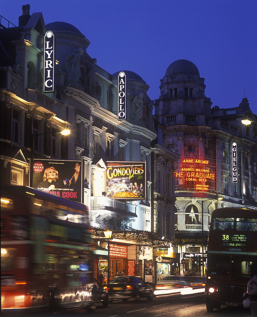 Street scene, theaters on shaftsbury avenue, London, England, U.K.