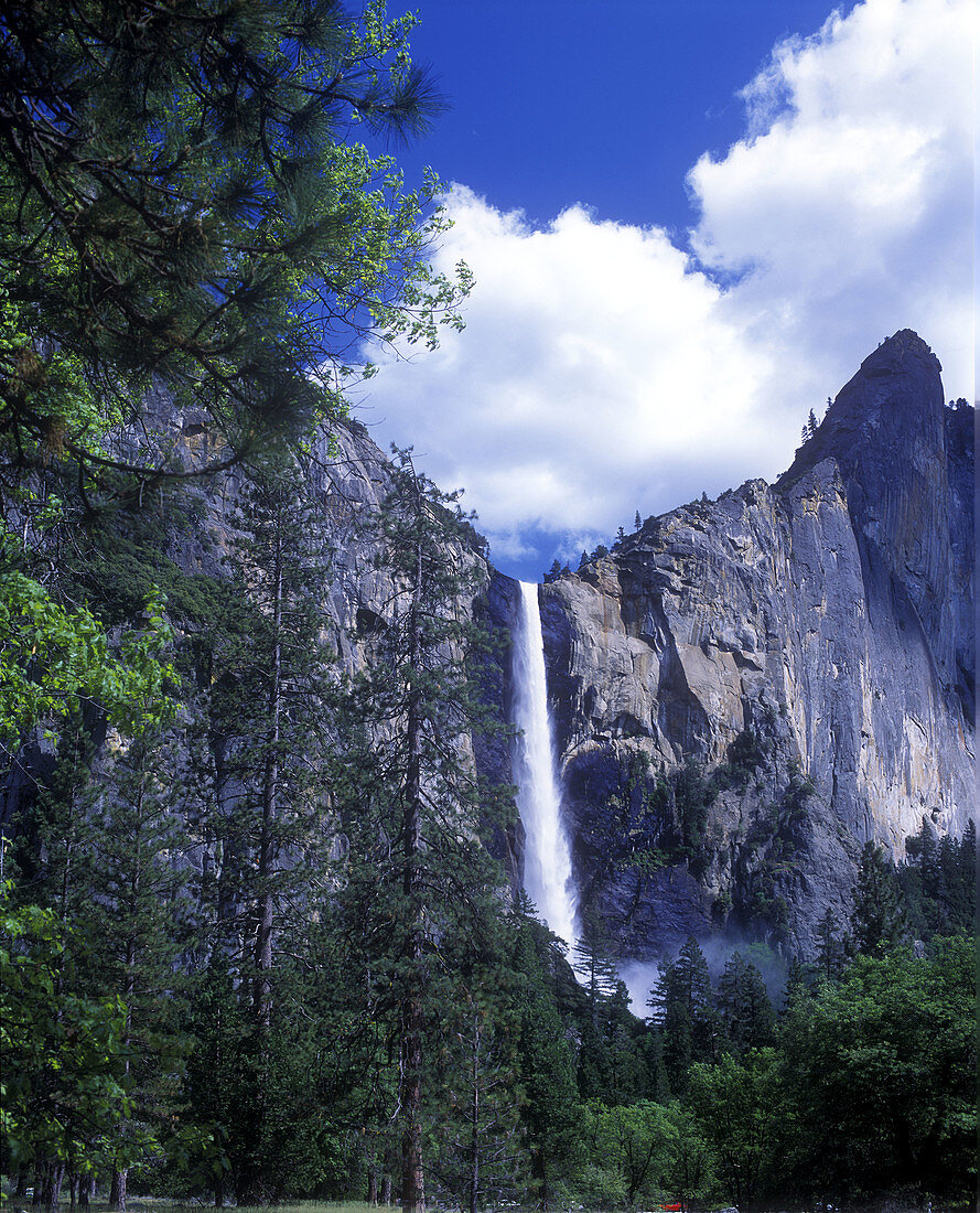 Scenic bridalveil waterfall, Yosemite National Park, California, USA.