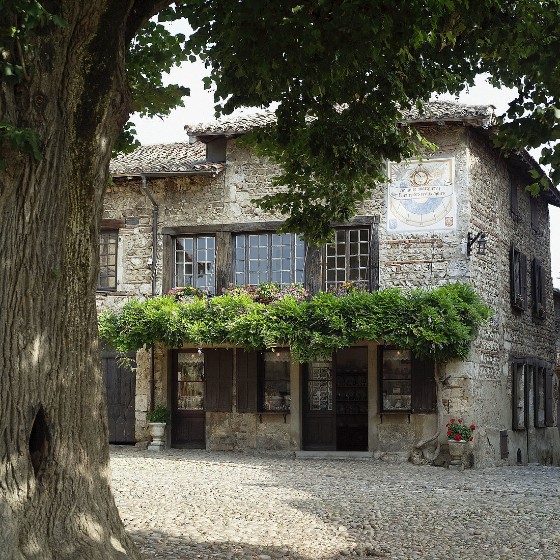 Place de la Halle, main square. Medieval city of Pérouges. Rhône Valley. France.